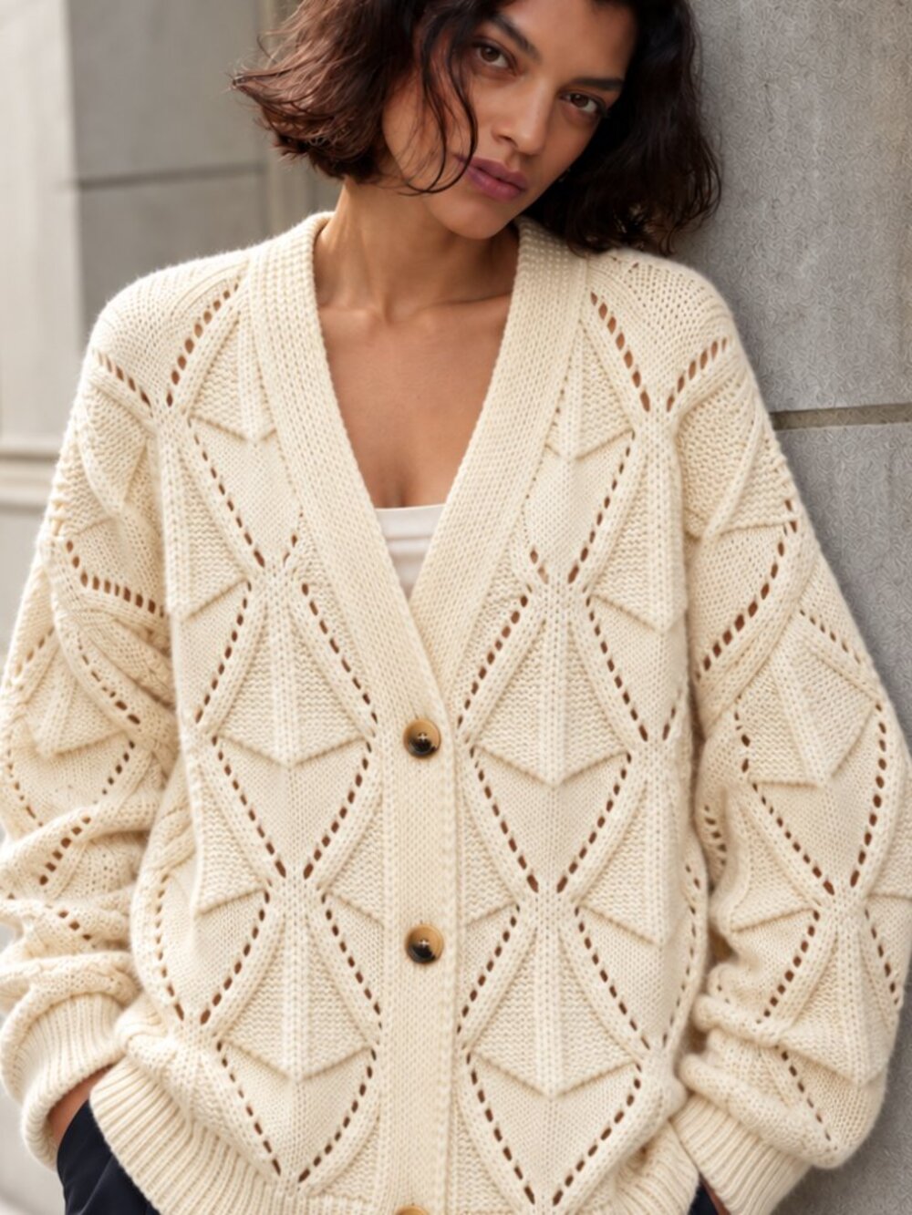 Zara Open Knit Cable Cardigan Slouchy Oversized Ecru Cream Size Small